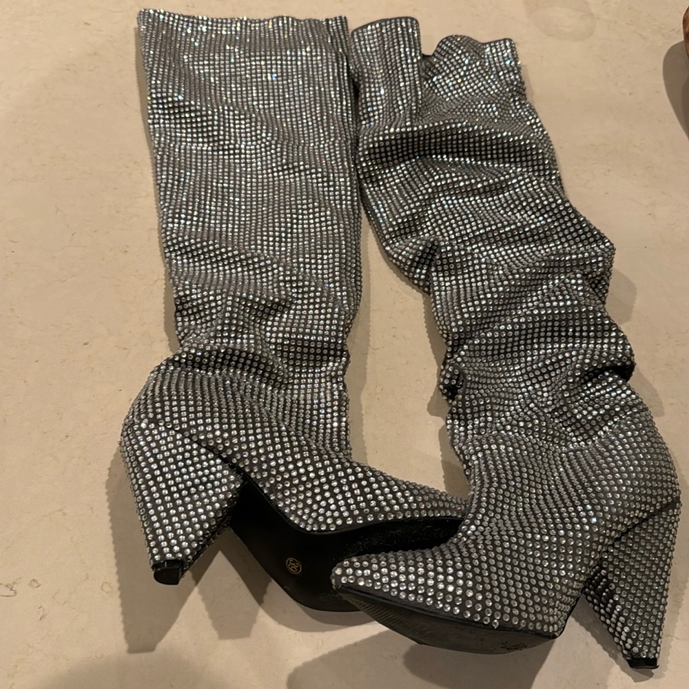 Grey/Silver Rhinestone Tall Boots
